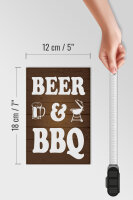Holzschild Hinweis 12x18 cm Beer and BBQ Grill Bierglas Deko Schild