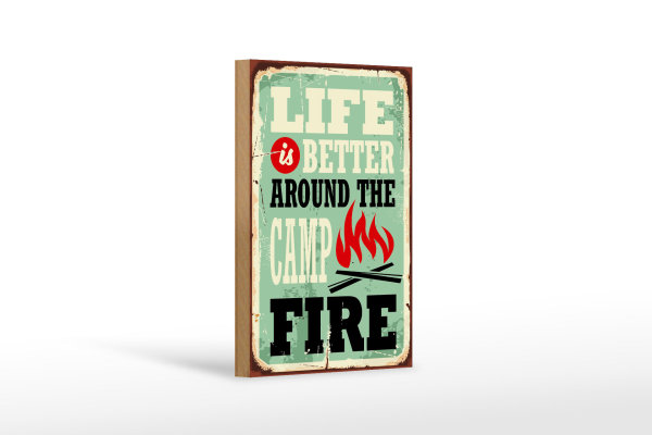 Holzschild Retro 12x18cm Camping campfire life is better