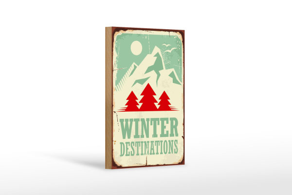 Holzschild Retro 12x18cm Ski winter destinations Abenteuer