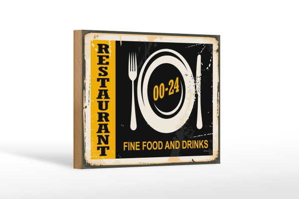 Holzschild Retro 18x12cm Restaurant Essen Fine Food Drinks