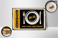 Holzschild Retro 18x12cm Restaurant Essen Fine Food Drinks