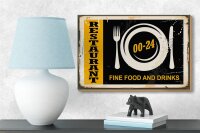 Holzschild Retro 18x12cm Restaurant Essen Fine Food Drinks