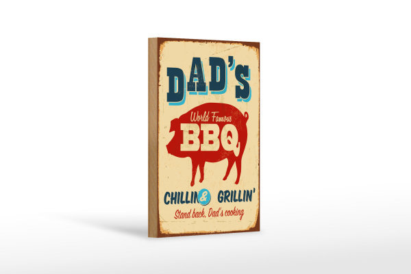 Holzschild Retro 12x18cm dad`s world famous BBQ grillin