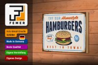 Holzschild Retro 18x12cm hamburgers best in town