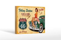 Holzschild Pinup 18x12cm Retro Gas Oil open 24 hours