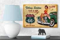 Holzschild Pinup 18x12cm Retro Gas Oil open 24 hours