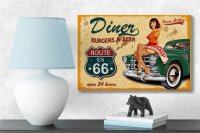 Holzschild Pinup 18x12cm Retro diner burgers beer