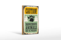 Holzschild Retro 12x18cm Caution dangerous animals