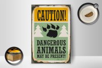 Holzschild Retro 12x18cm Caution dangerous animals