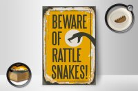 Holzschild Retro 12x18cm Schlange beware of rattle snakes