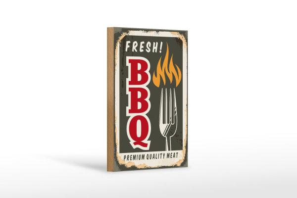 Holzschild Retro 12x18cm fresh BBQ Premium Quality meat