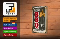 Holzschild Retro 12x18cm fresh BBQ Premium Quality meat