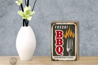 Holzschild Retro 12x18cm fresh BBQ Premium Quality meat