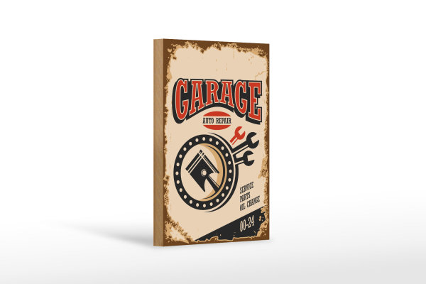 Holzschild Retro 12x18cm Garage auto repair service 00-24