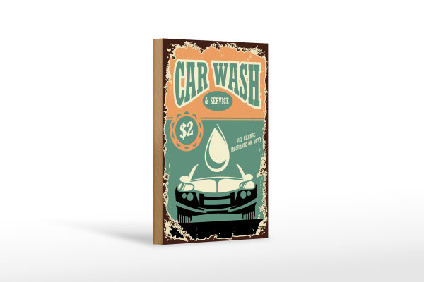 Holzschild Retro 12x18cm Car Wash Service mechanic on duty