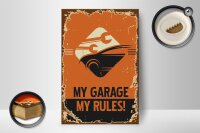 Holzschild Retro 12x18cm Auto my garage my rules