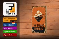 Holzschild Retro 12x18cm Auto my garage my rules