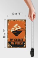 Holzschild Retro 12x18cm Auto my garage my rules