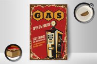 Holzschild Retro 12x18cm Gas open 24 next service