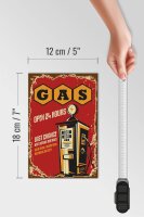 Holzschild Retro 12x18cm Gas open 24 next service