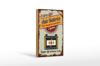 Holzschild Retro 12x18cm Auto Batteries extra life