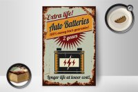 Holzschild Retro 12x18cm Auto Batteries extra life