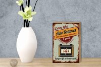Holzschild Retro 12x18cm Auto Batteries extra life