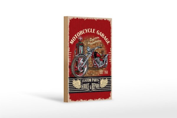 Holzschild Retro 12x18cm Motorrad Motorcycle Garage Service