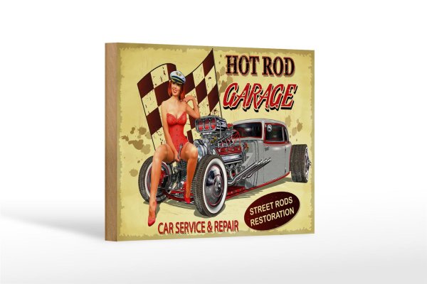 Holzschild Pinup 18x12cm Retro Hot Rod Garage Service