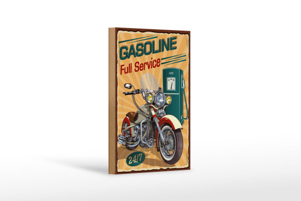 Holzschild Retro 12x18cm Gasoline full service 24/7