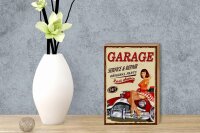 Holzschild Pinup 12x18cm Retro Garage service repair 24/7
