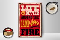 Holzschild Retro 12x18cm life better camp fire Camping rot
