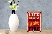 Holzschild Retro 12x18cm life better camp fire Camping rot
