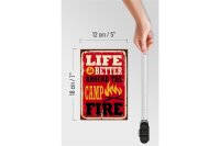Holzschild Retro 12x18cm life better camp fire Camping rot