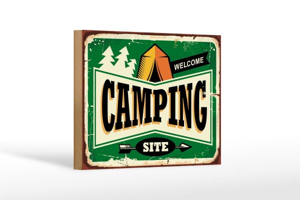 Holzschild Retro 18x12cm Camping welcome