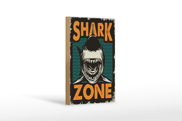 Holzschild Retro 12x18cm Shark Zone Hai See