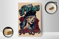Holzschild Pinup 12x18cm Tattoo from Paris with love