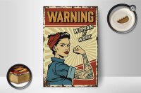 Holzschild Retro 12x18cm Pinup warning women at work Frau