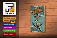 Holzschild Retro 12x18cm Pinup hey Sailor Ocean spirit See