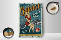 Holzschild Retro 12x18cm Pinup motorcycle Garage 24 service