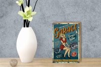 Holzschild Retro 12x18cm Pinup motorcycle Garage 24 service