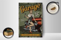 Holzschild Retro 12x18cm Pinup welcome to Garage service