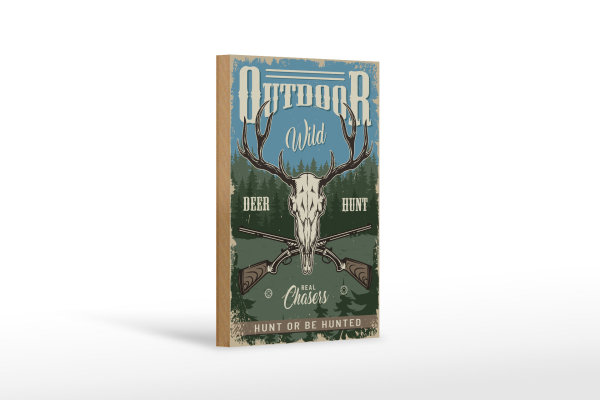 Holzschild Jagd 12x18cm Outdoor wild deer hunt