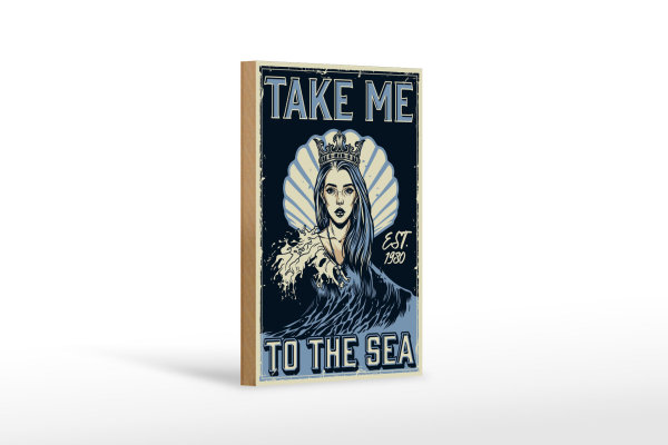Holzschild Pinup 12x18cm Take me to the sea