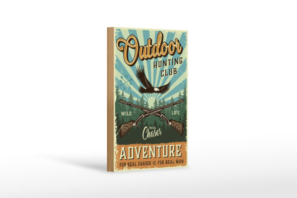 Holzschild Retro 12x18cm Outdoor hunting club Adventure