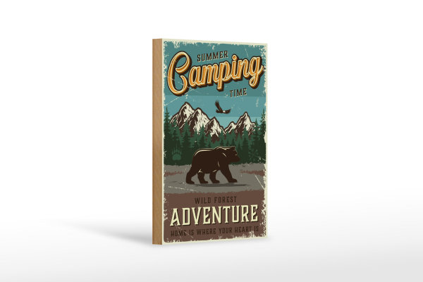 Holzschild Retro 12x18cm Summer Camping Time wild Forest