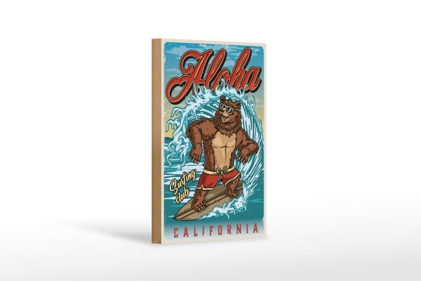 Holzschild Surfing 12x18cm Aloha California Sommer Sport