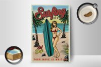 Holzschild Retro 12x18cm Pin Up Surfing Girl Sommer Party