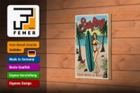 Holzschild Retro 12x18cm Pin Up Surfing Girl Sommer Party