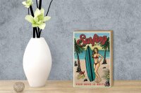 Holzschild Retro 12x18cm Pin Up Surfing Girl Sommer Party